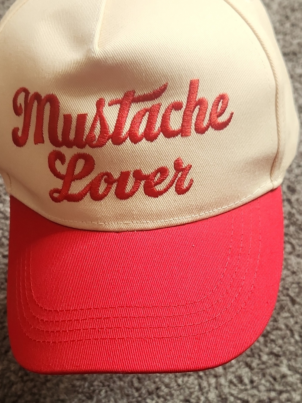 Mustache Lover Kids Baseball Cap in Cream and Red